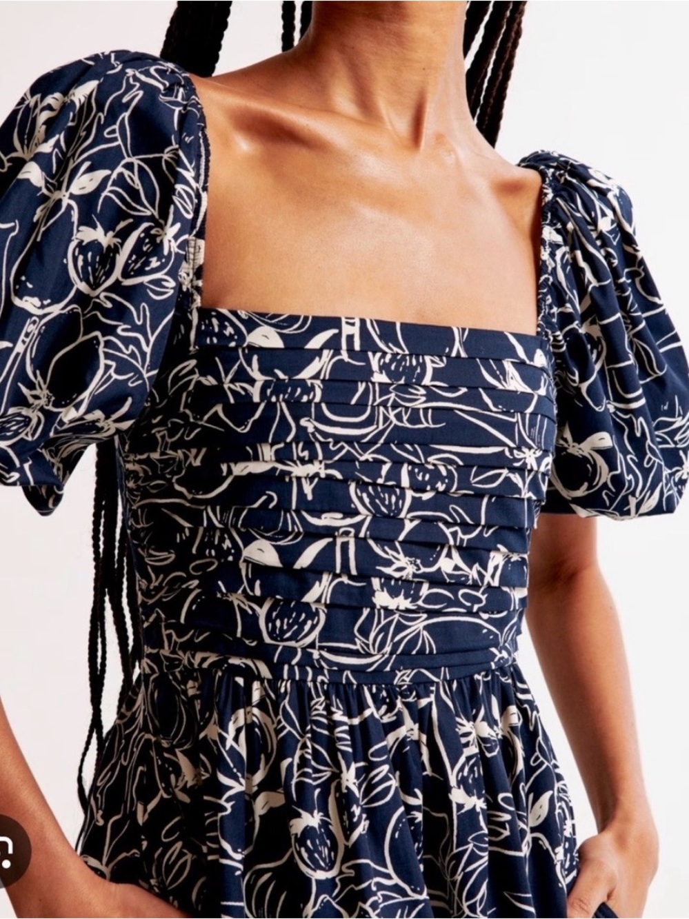 Abercrombie & Fitch Emerson Poplin Navy and White Floral Square-Neck Maxi Dress
